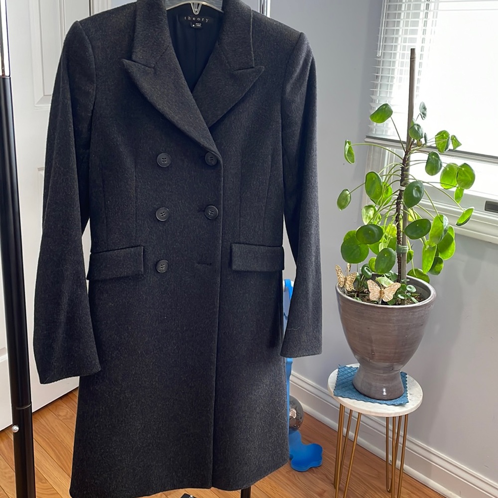 Theory gray wool coat double breasted coat